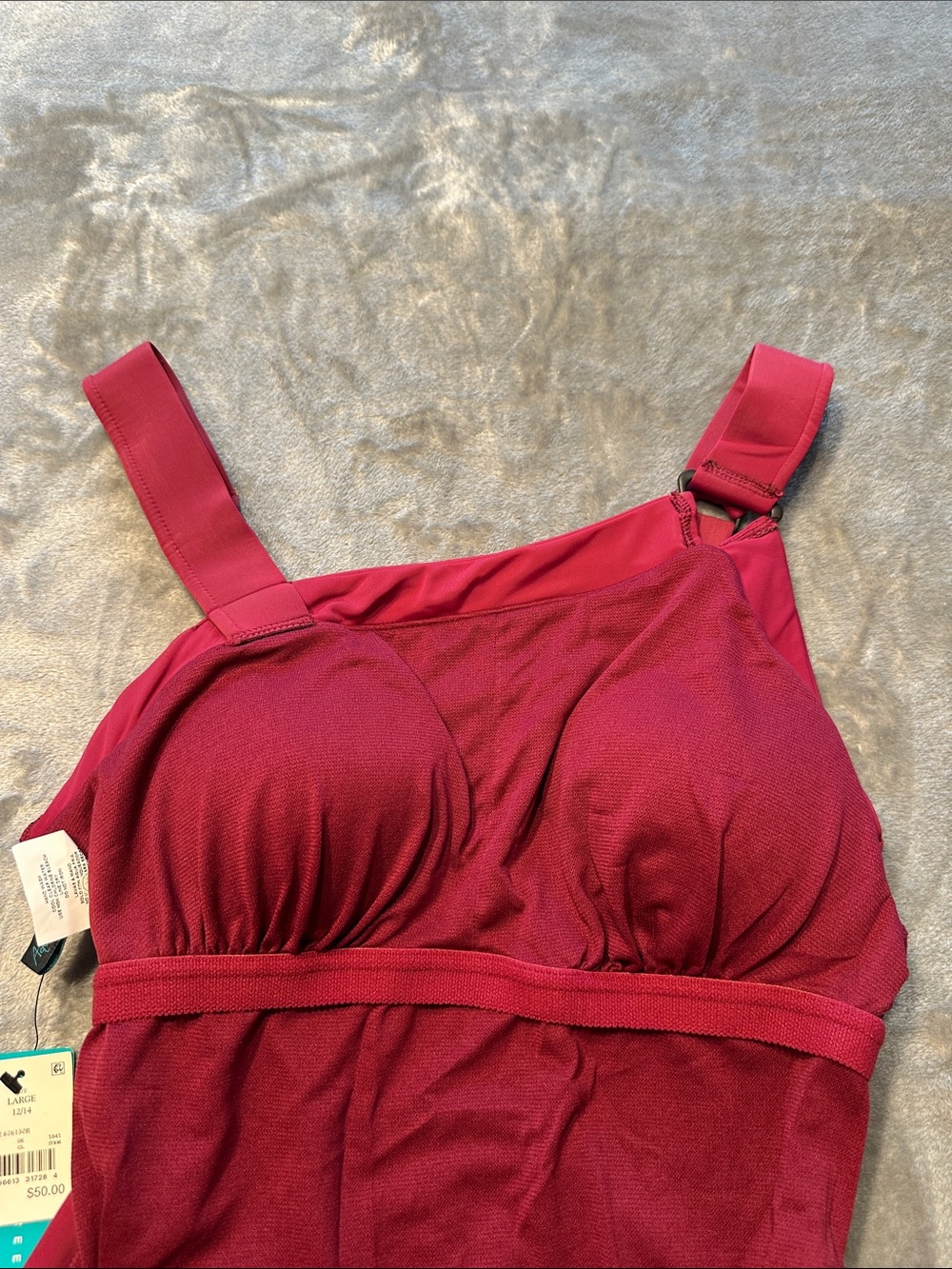 NWTS Aqua Green Deep Red/Maroon One-Piece Swimsuit Sz L - Picture 11 of 14